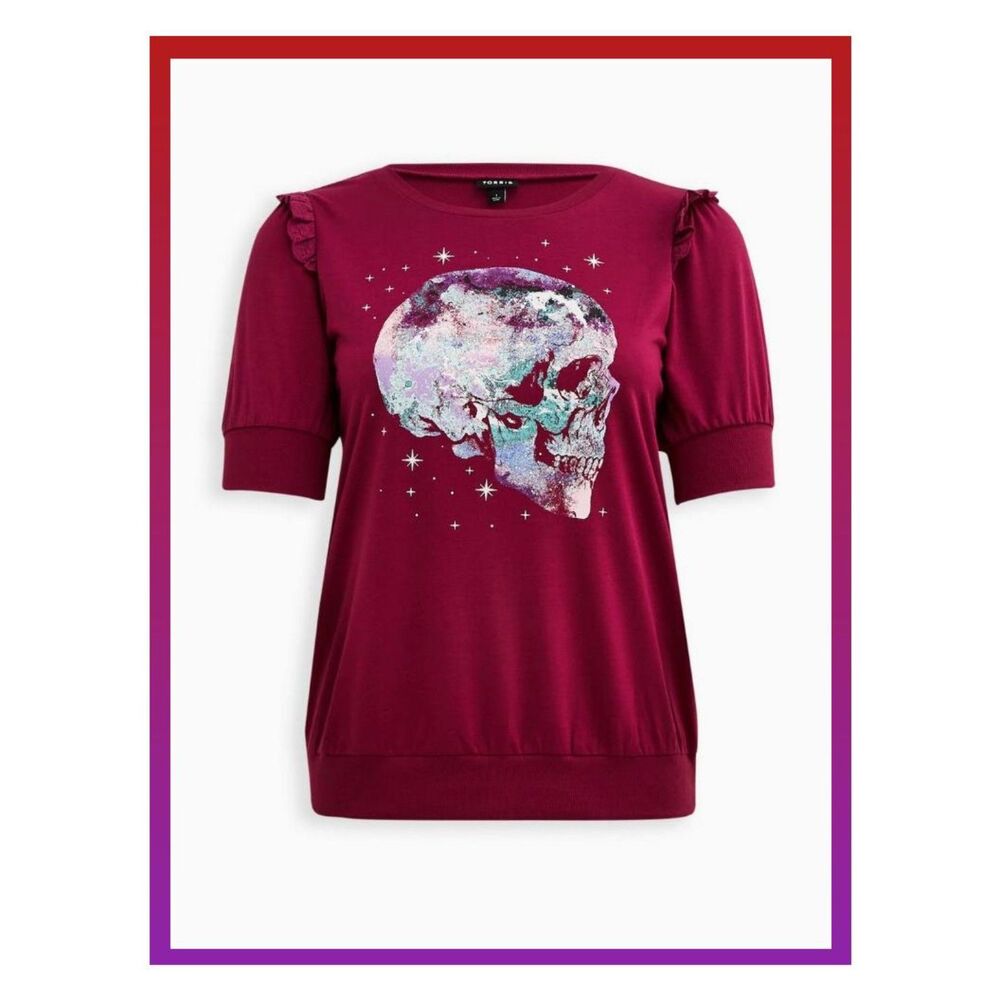 NWT Torrid 1X Skull Graphic Classic Fit French Terry Short Sleeve Sweatshirt